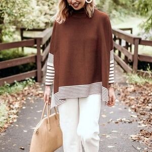 Chicwish Lie in Caramel Fields Striped Oversized Knit Cape Sweater🤍